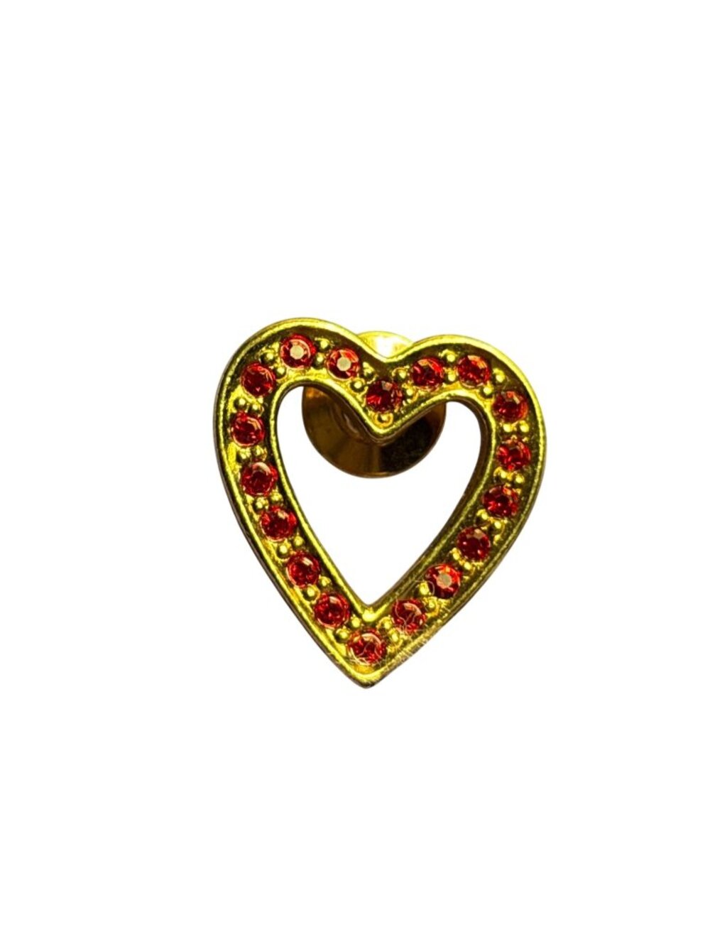 Vintage Avon Heart Lapel Tack Pin Goldtone Red Rhinestones 1 inch